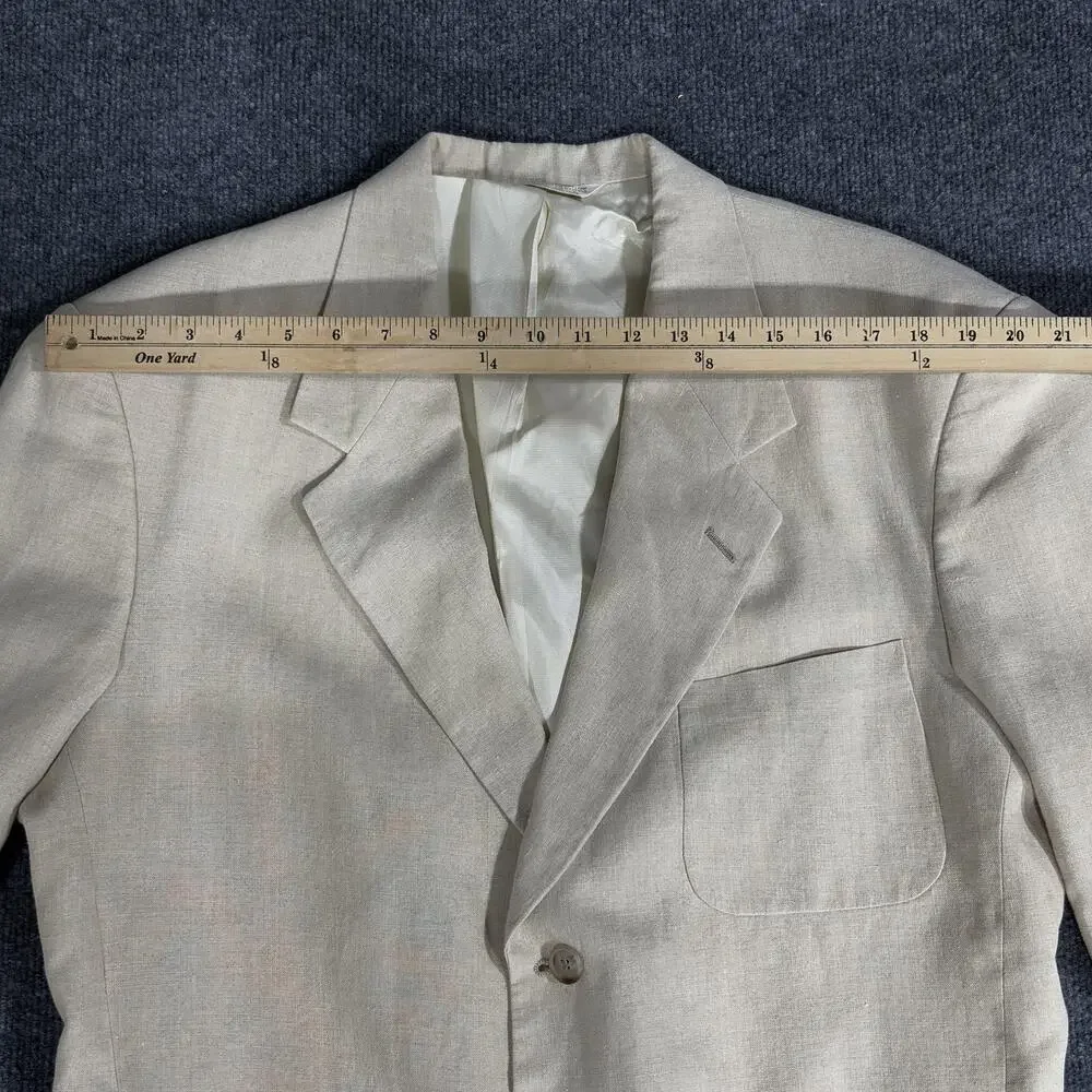 Tommy Hilfiger Blazer Mens Large Beige Linen Blend Tailored USA Classic Jacket